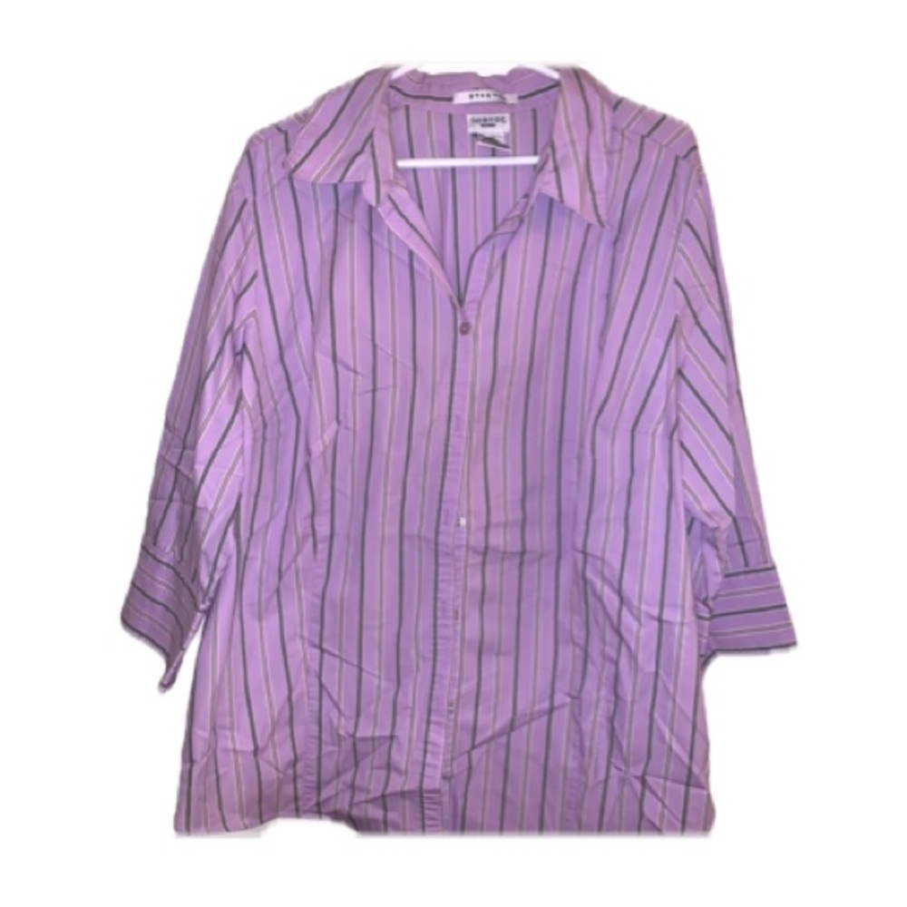George Woman Striped 22W/24W Stretch Cotton Spandex Blend Button Down Shirt